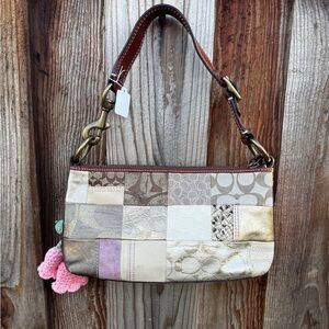 Coach Patchwork Shoulder Bag in Cream, Gold, and Tan